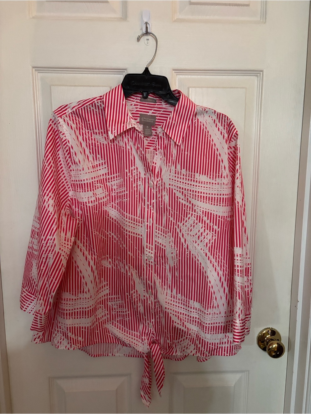 Chico’s Tie Front Pink Print Blouse!